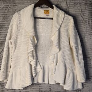 Ruby Rd XL Carigan Sweater Open Front 3/4 Sleeves Ruffle